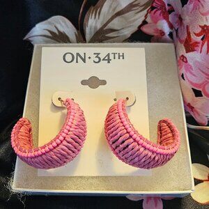 On 34th Pink Fabric Hoop Earrings- NWT